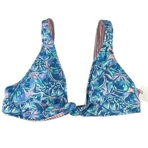 Vineyard Vines Tropical Turtles Tie Front Bikini Top NWT